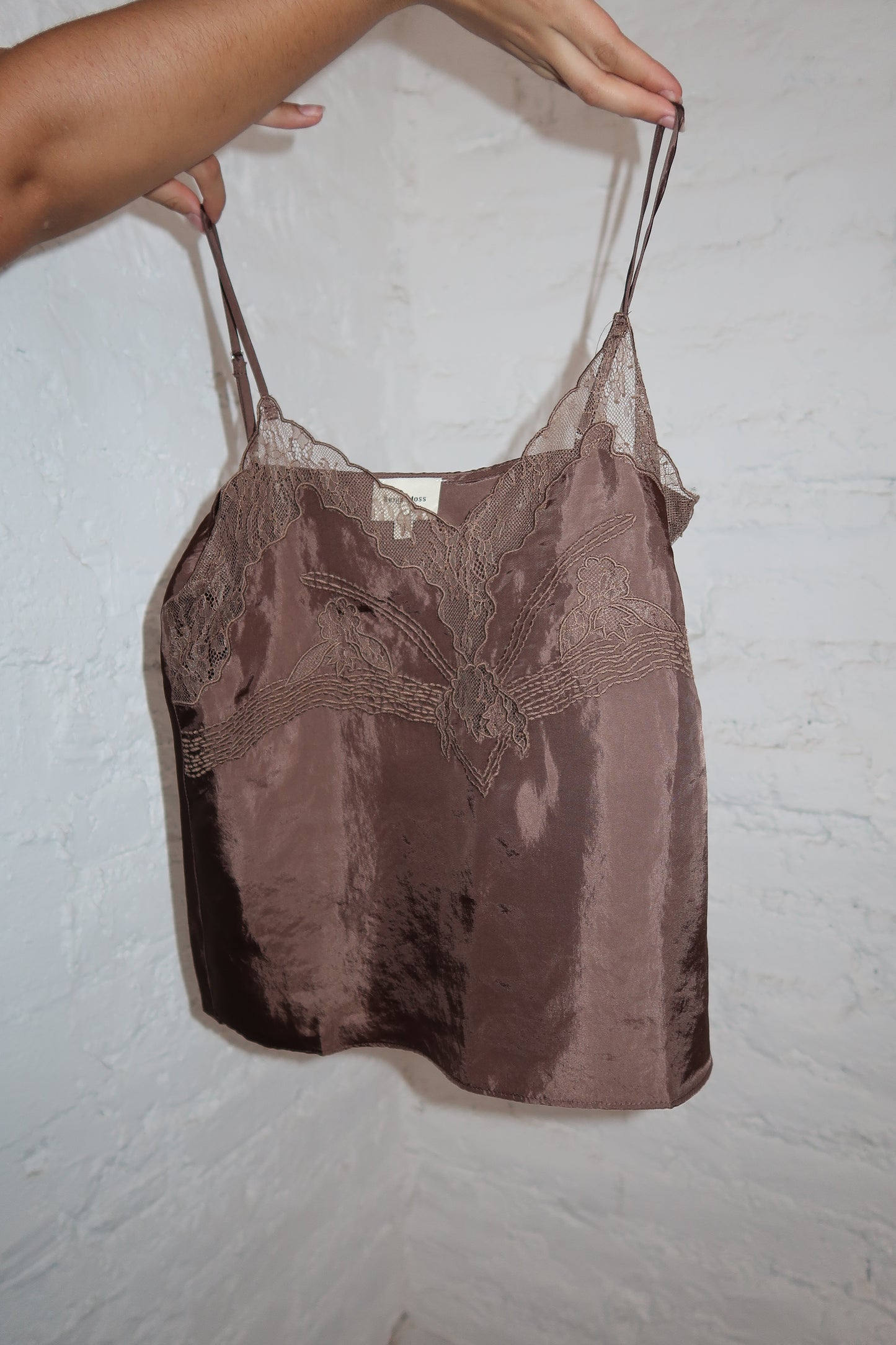 Blusa Satinada con Encaje Chocolate