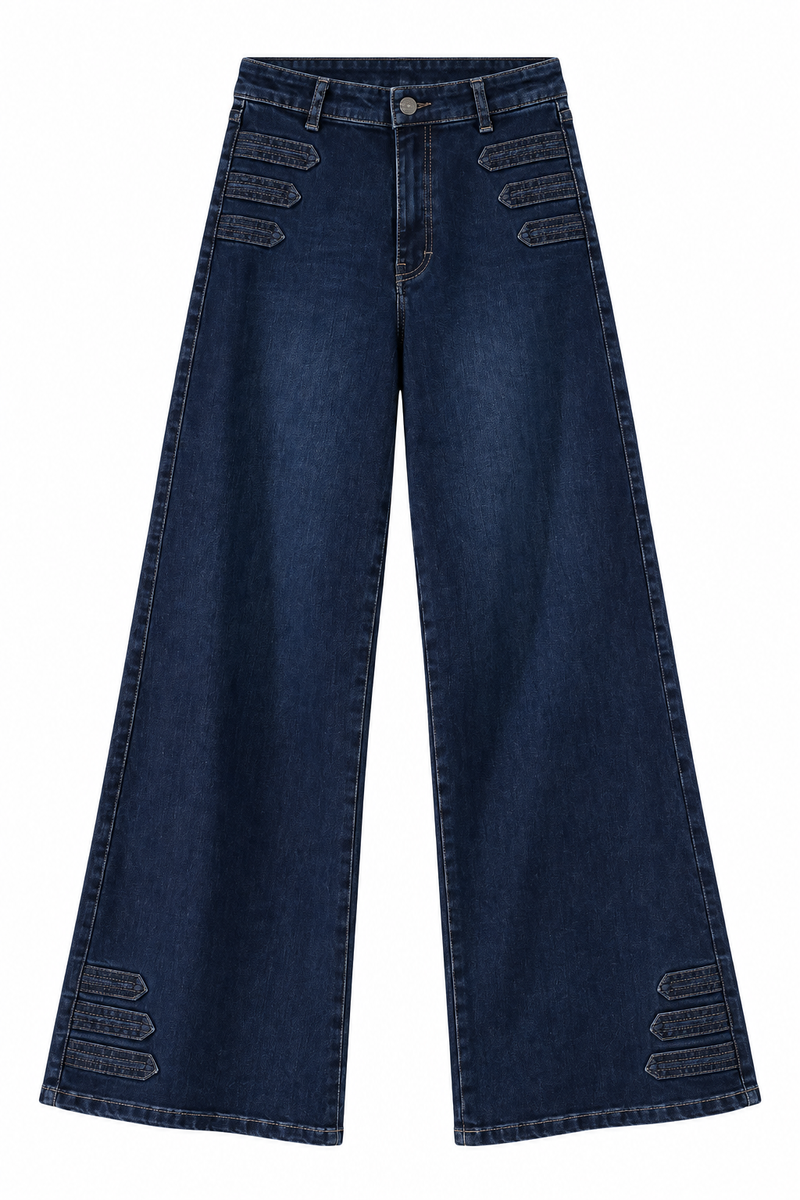 Jeans Wide Leg con Detalles Denim