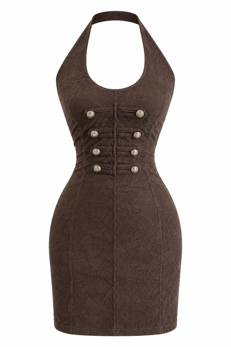 Vestido Mini Chocolate con Botones
