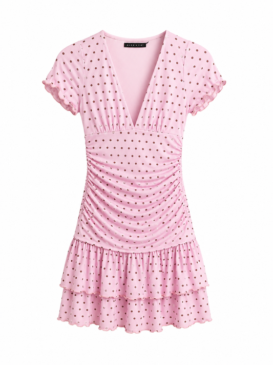 Vestido mini fruncido lunares