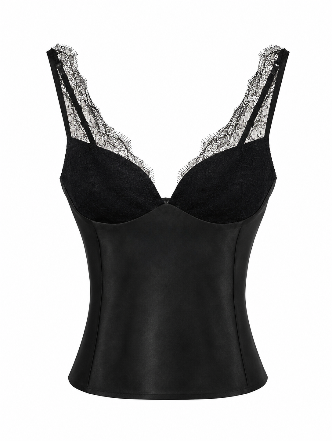 Top satinado con encaje negro