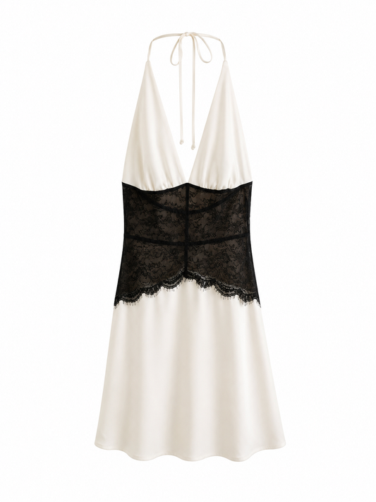 Vestido halter ajustado encaje