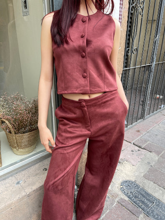 Conjunto gamuza vino