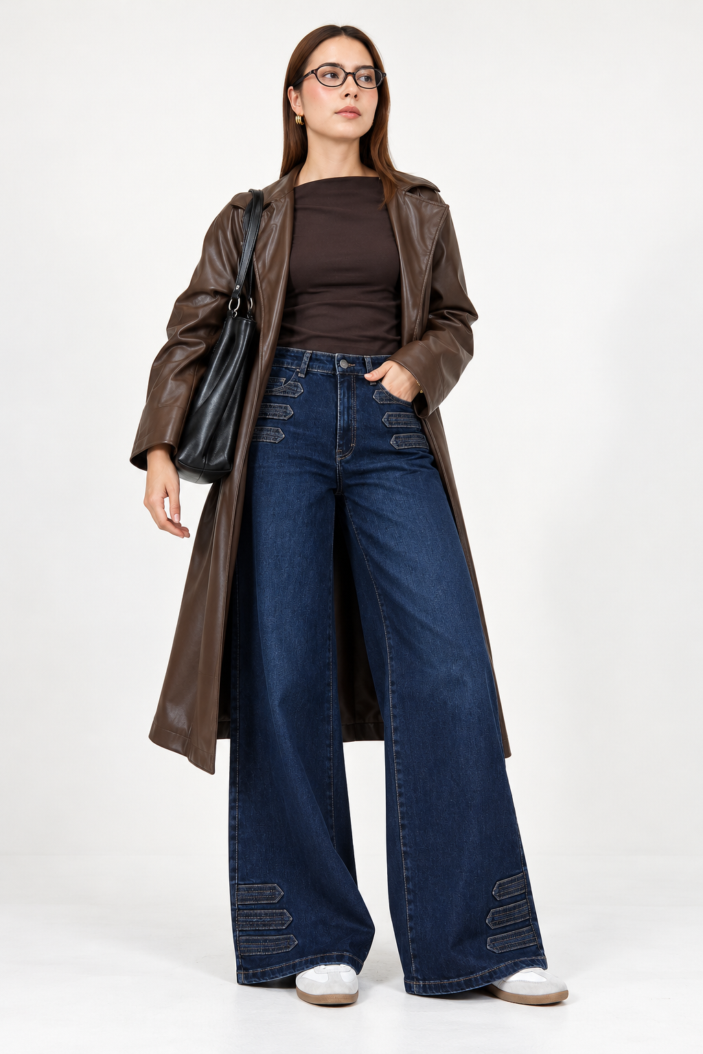 Jeans Wide Leg con Detalles Denim