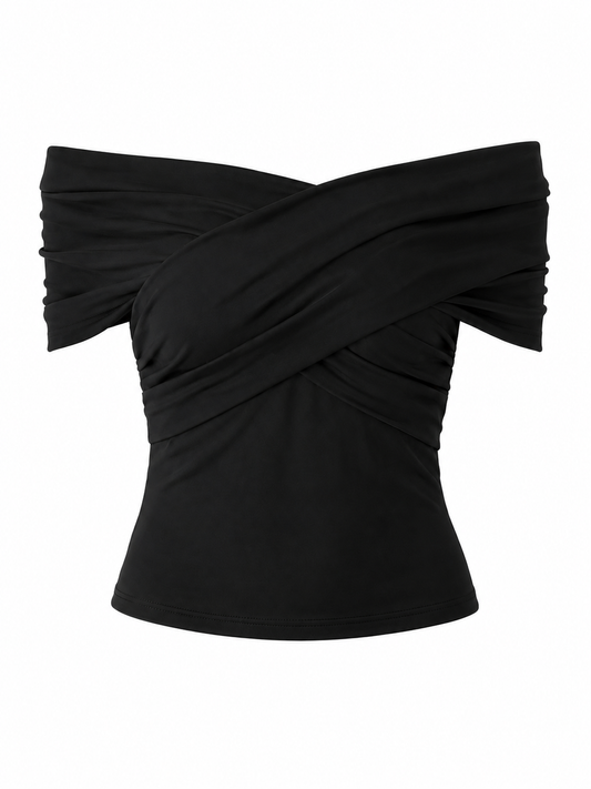 Blusa off shoulder con drapeado cruzado