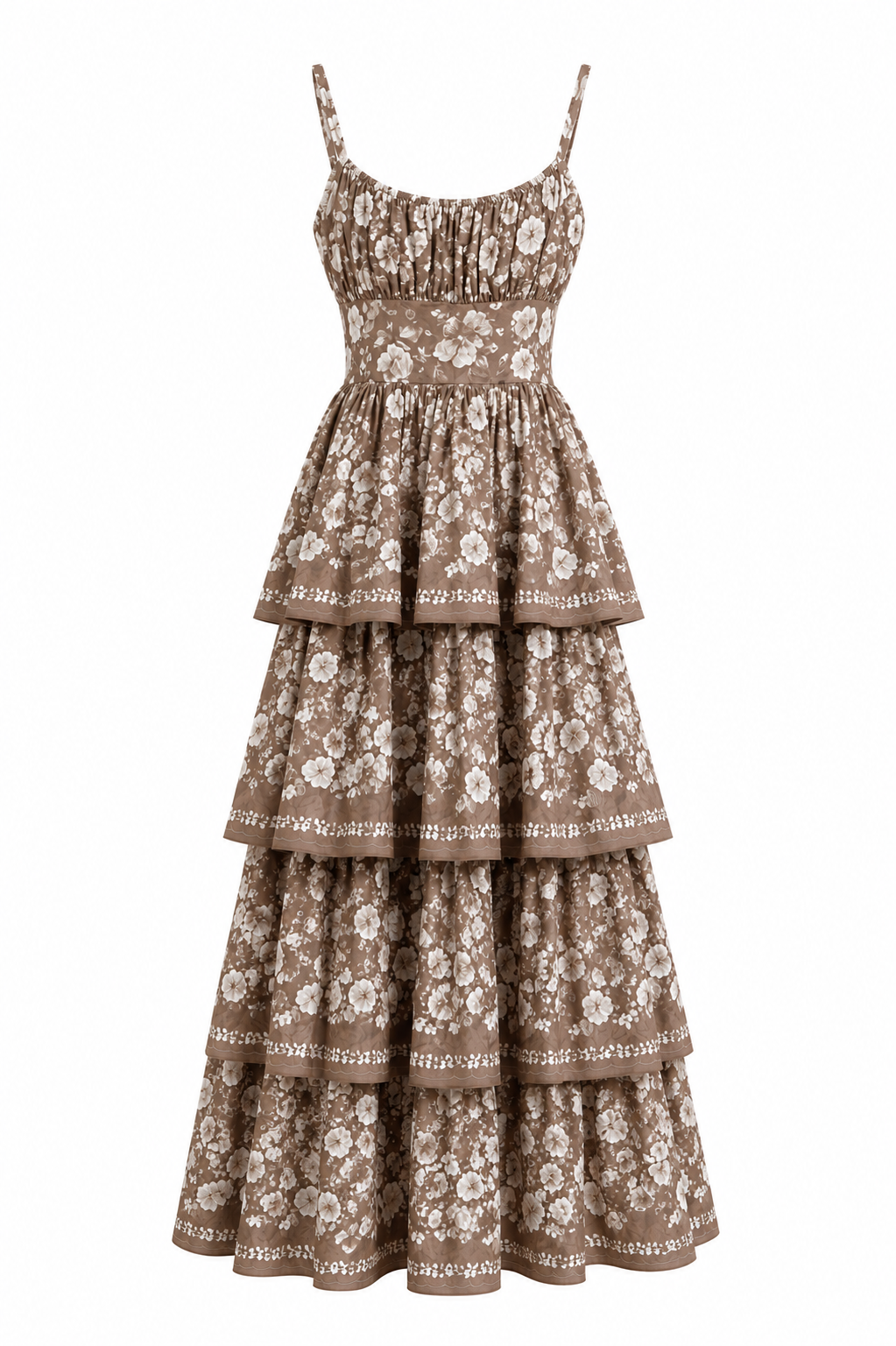 Vestido largo floral de olanes