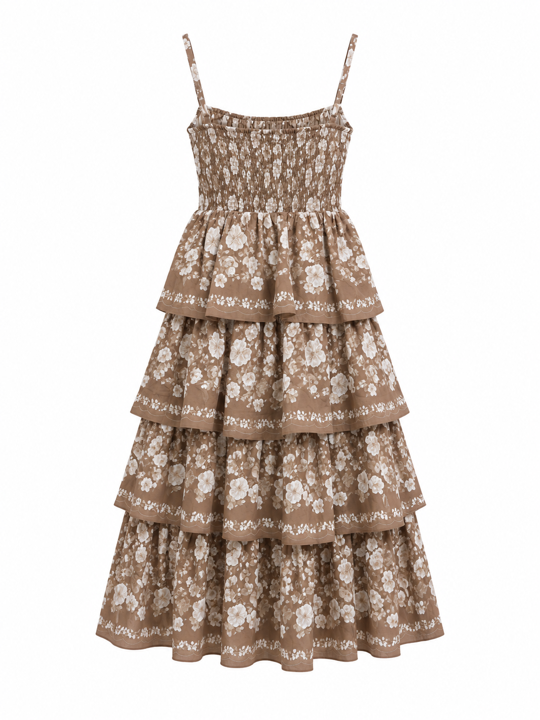 Vestido largo floral de olanes