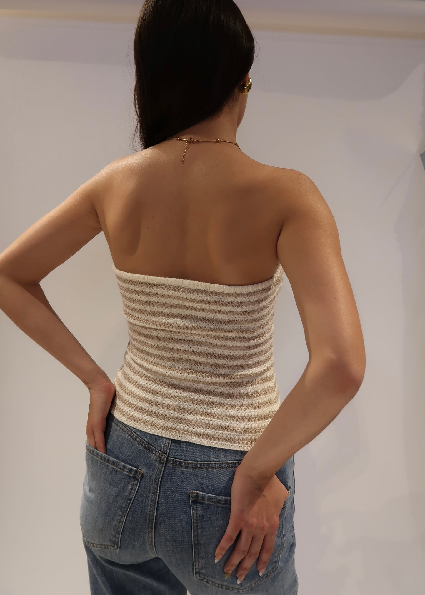 Top Strapless Rayas Botones