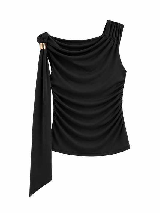 top asimétrico detalle dorado