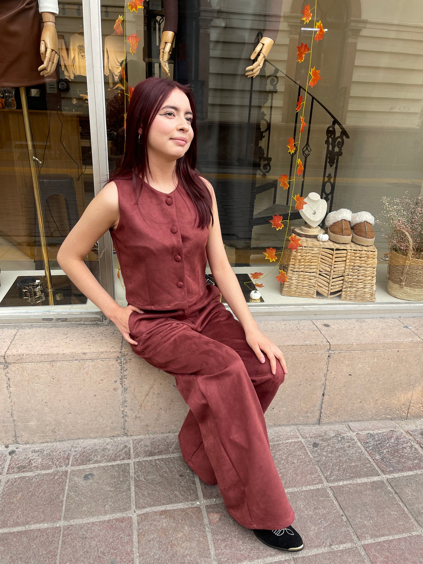 Conjunto gamuza vino